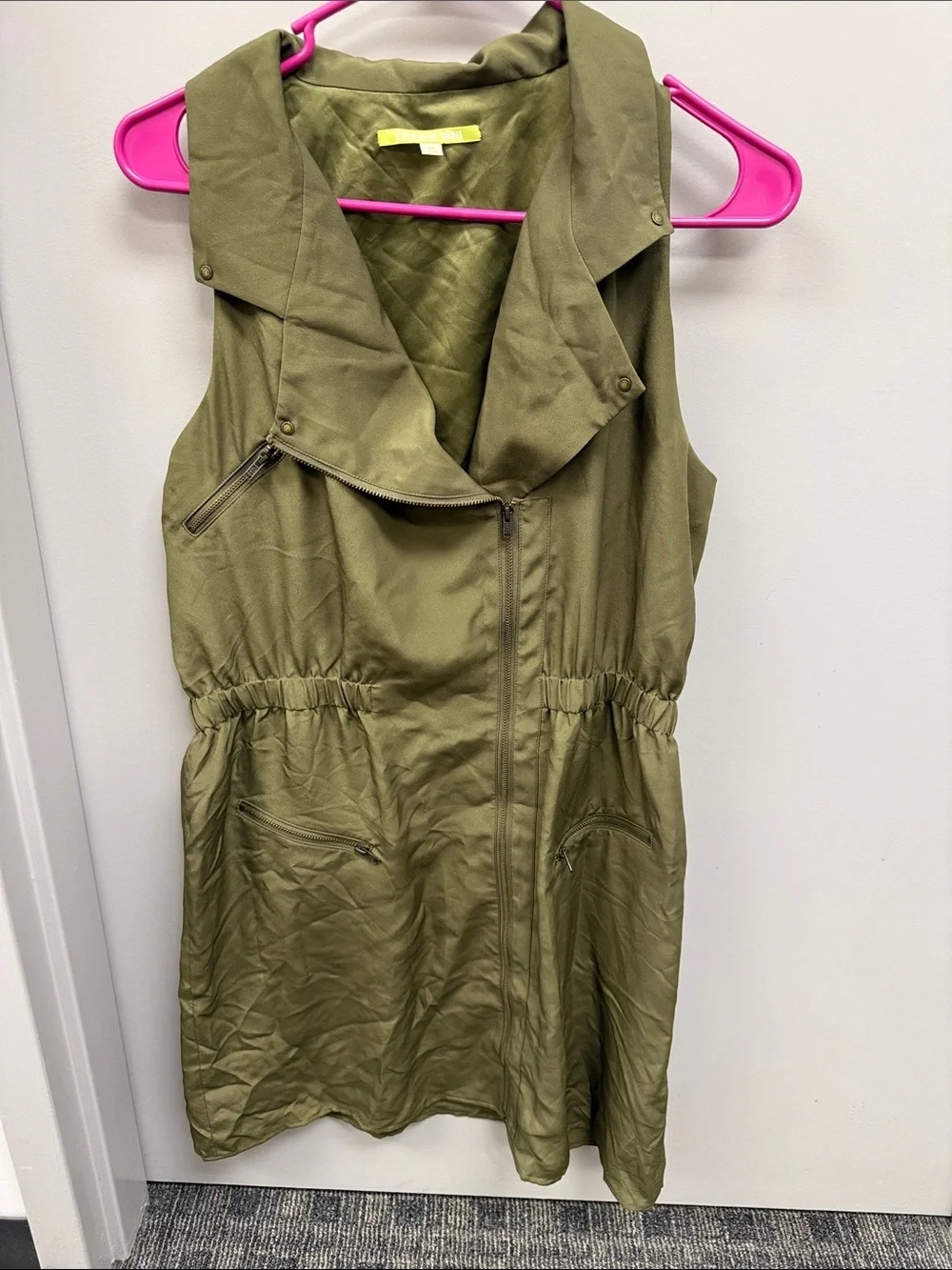 Gianni Bini Olive Sleeveless Utility Vest Dress with Zip Sz 12‎
